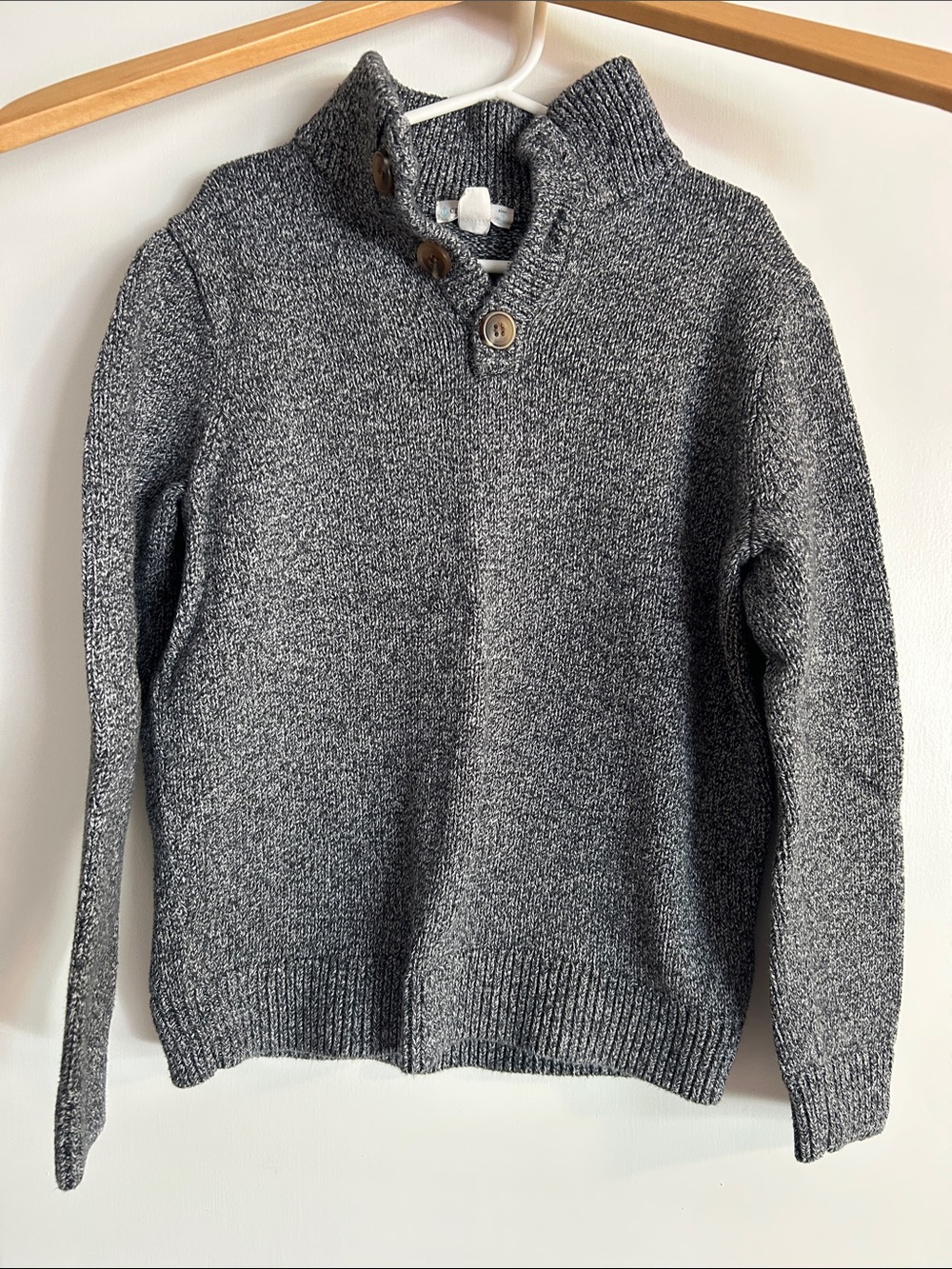 Boys Gray Button-Neck Knit Sweater